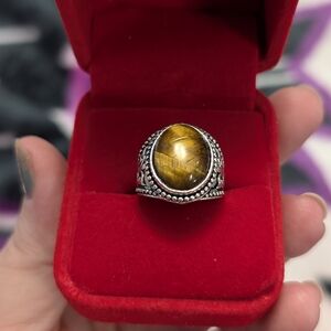 Vintage Genuine Tiger's Eye In Sterling Silver Ring Size 6